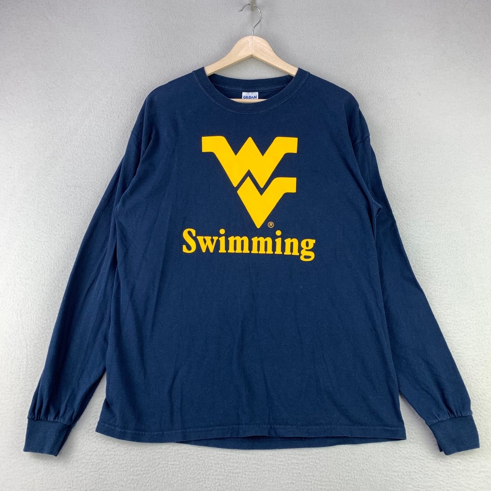 Vintage West Virginia Mountaineers Swim Team Graphic T-Shirt Mens Large Blue WVU